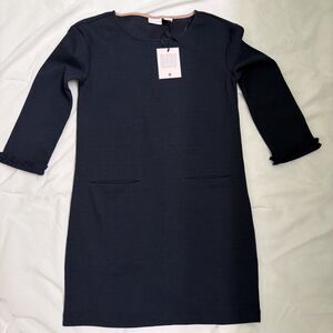 Anthropologie Tabitha Webb Dress Womens Small Navy Blue Gauze Waffle RuffleShift